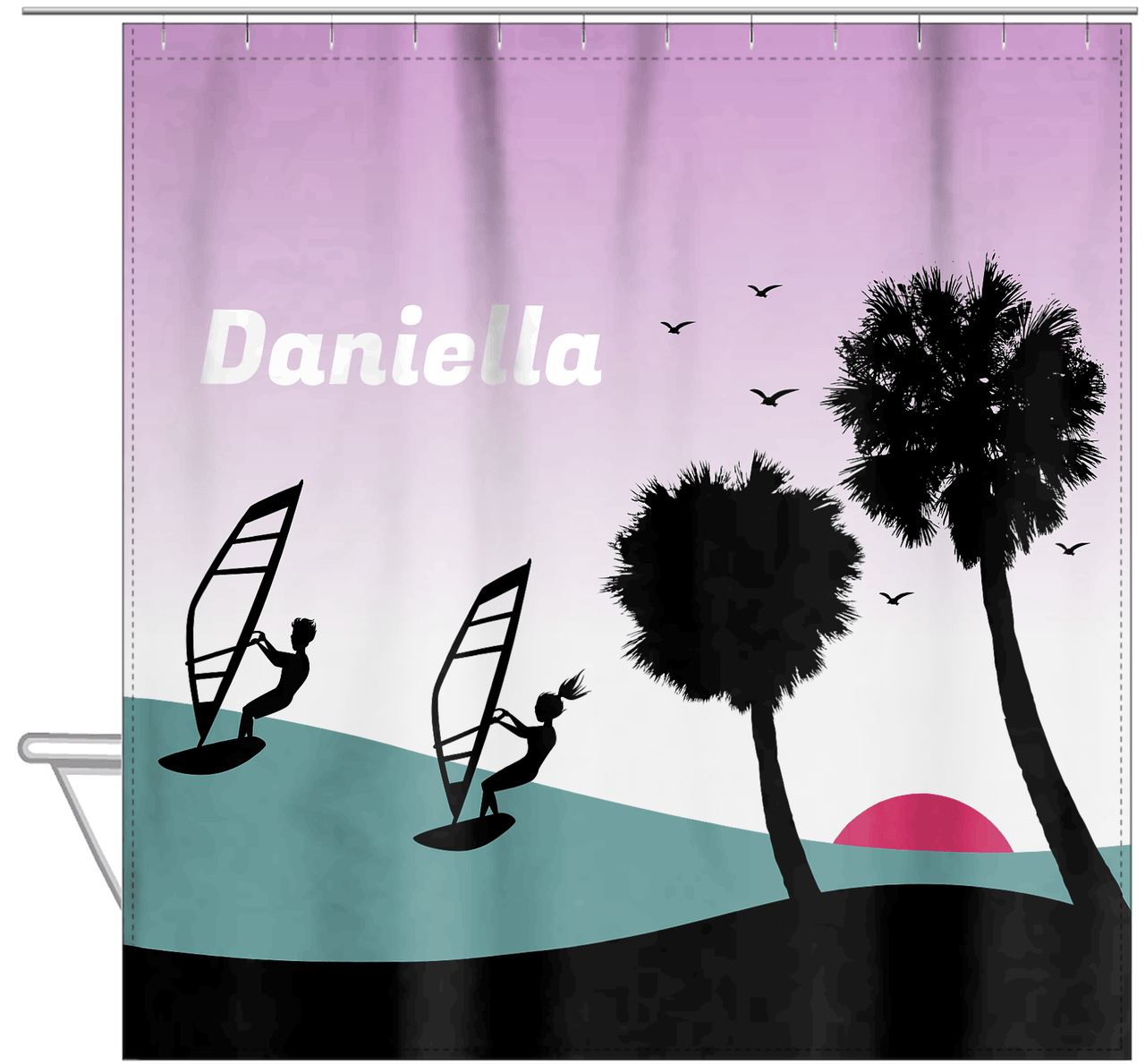 Personalized Beach Shower Curtain XVI - Windsurfing - Hanging View