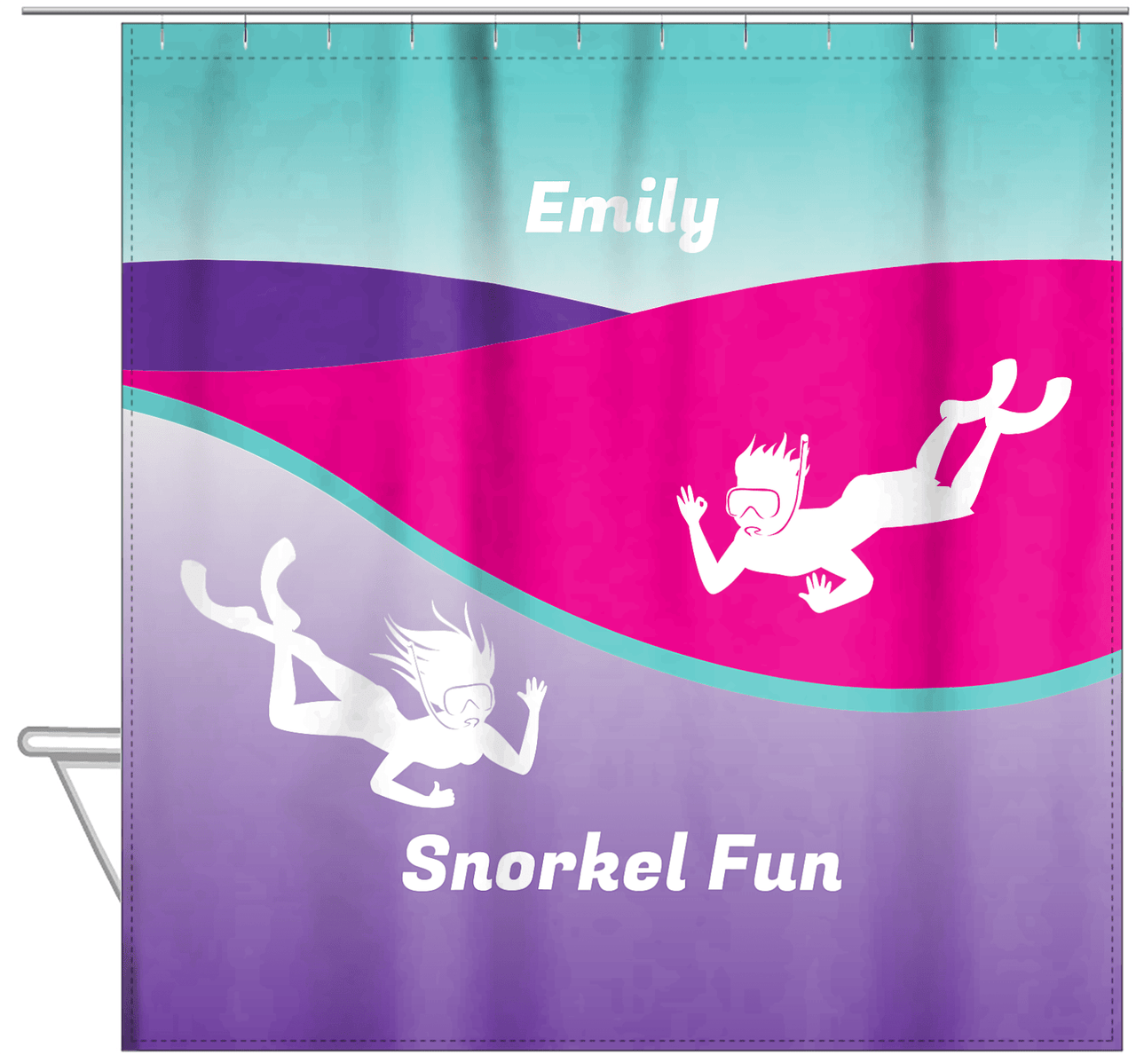 Personalized Beach Shower Curtain XVIII - Snorkel Fun - Hanging View