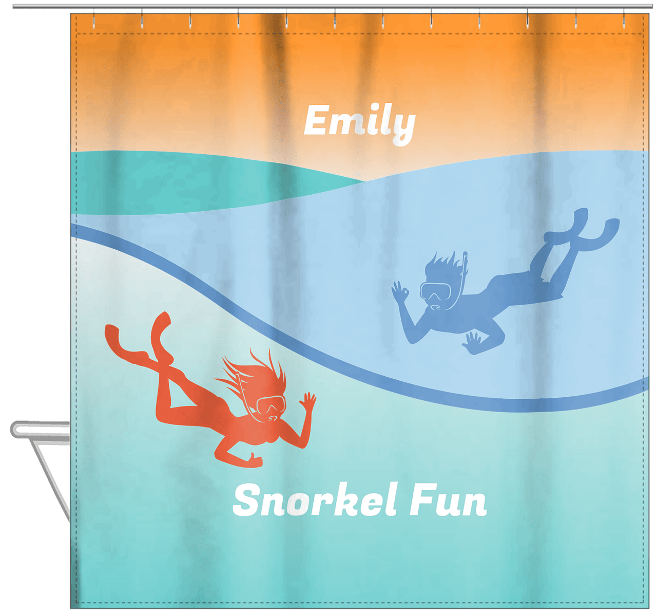 Personalized Beach Shower Curtain XVIII - Snorkel Fun - Hanging View