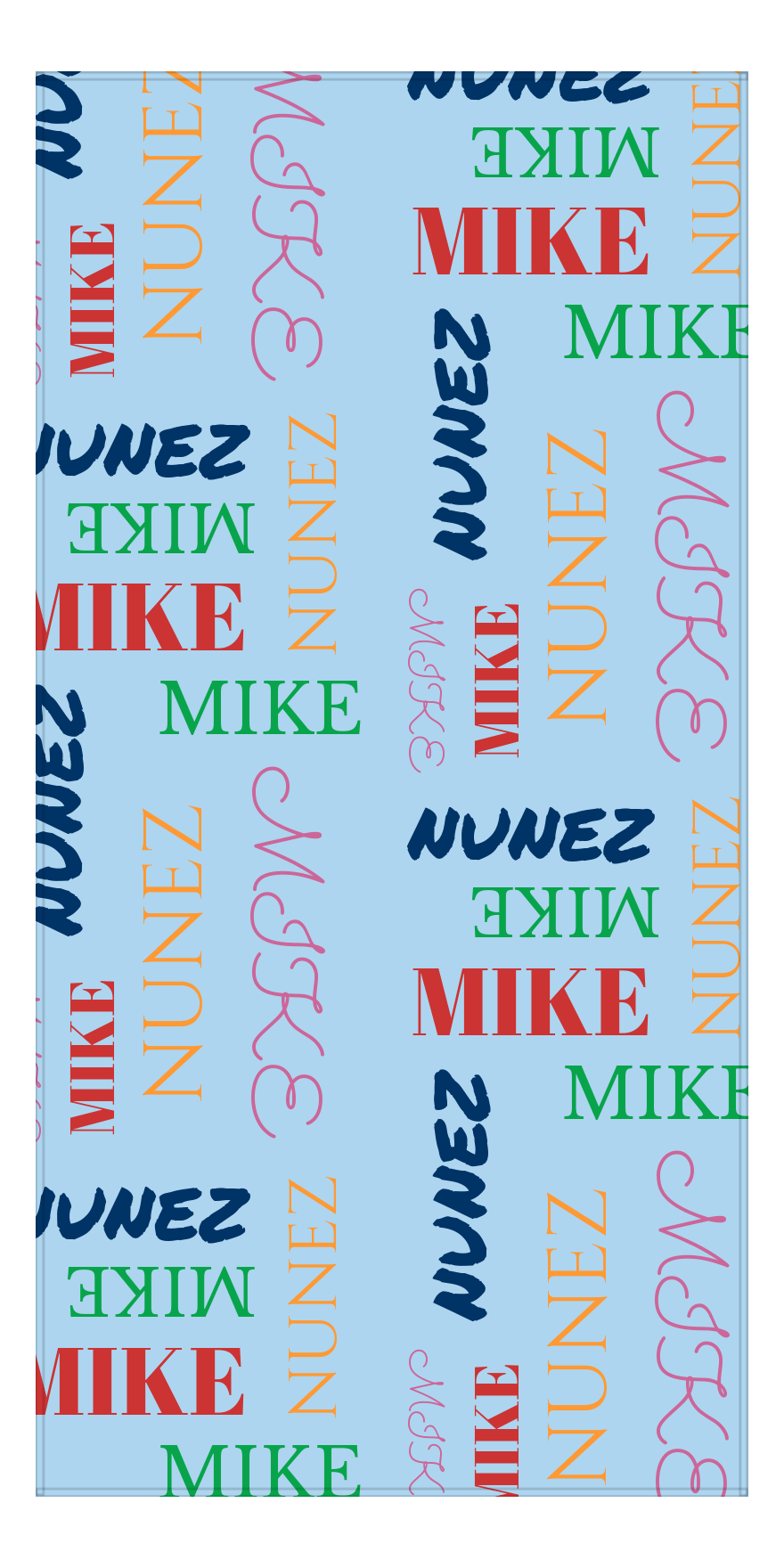 Personalized Beach Towel - Repeating Names II - Blue Background - Front View