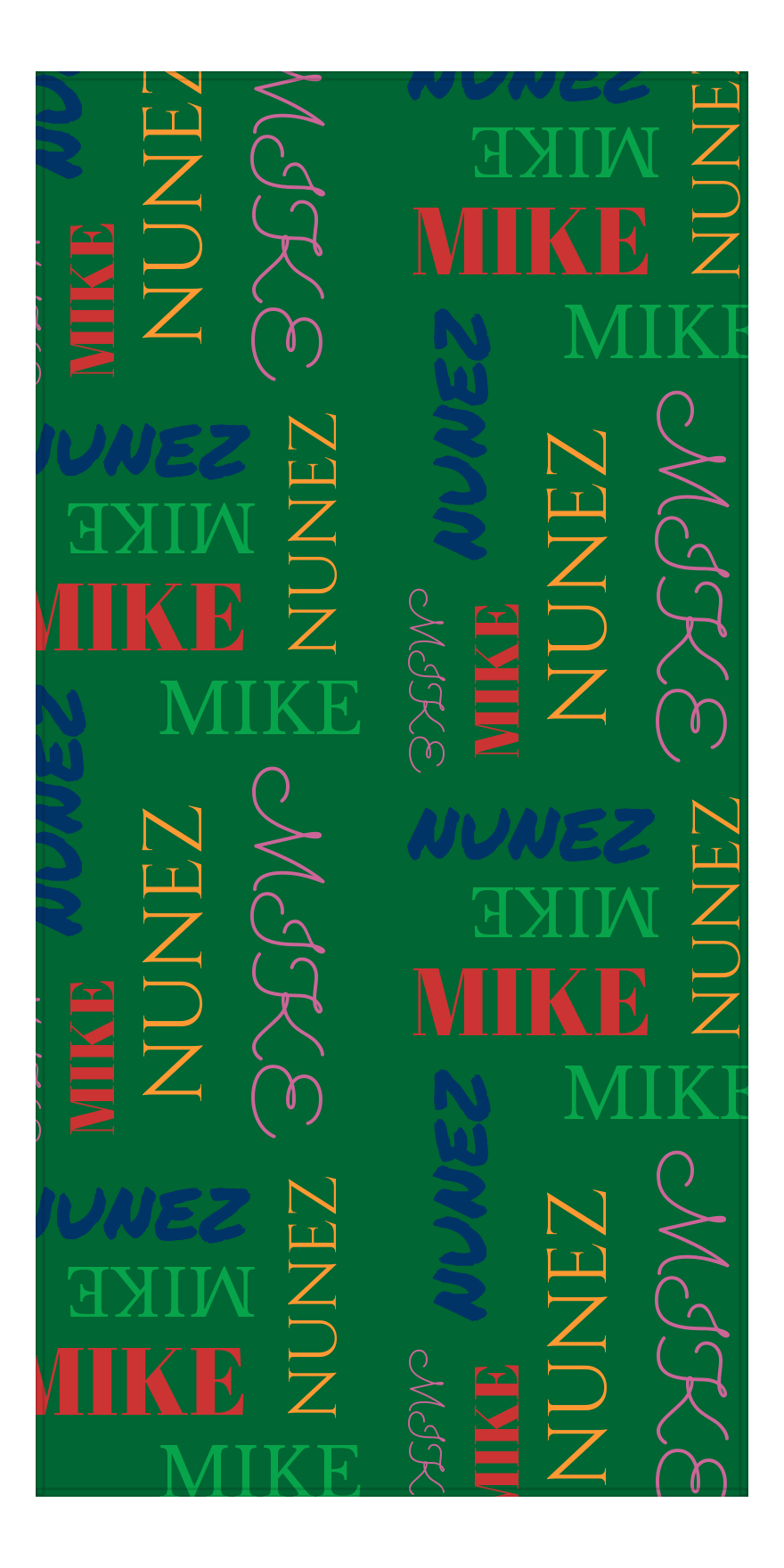 Personalized Beach Towel - Repeating Names II - Green Background - Front View