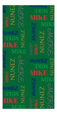 Thumbnail for Personalized Beach Towel - Repeating Names II - Green Background - Front View