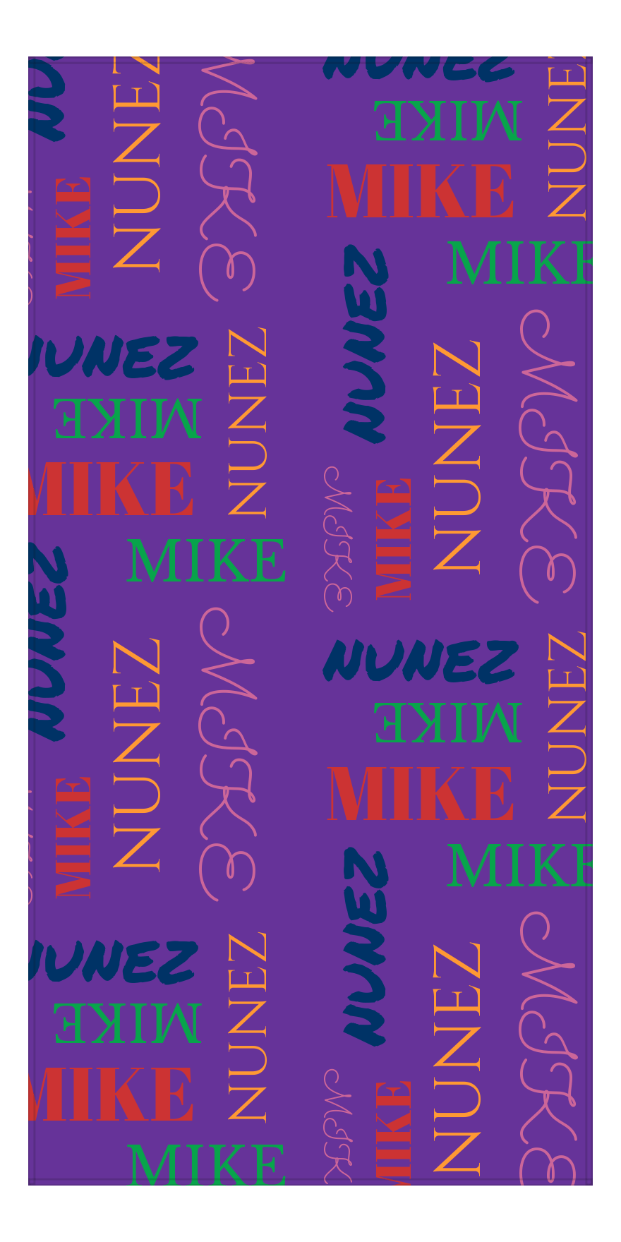 Personalized Beach Towel - Repeating Names II - Purple Background - Front View