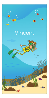 Thumbnail for Personalized Beach-Themed Beach Towel IV - Scuba Diving - Brown Hair Boy - Front View