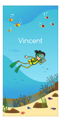 Thumbnail for Personalized Beach-Themed Beach Towel IV - Scuba Diving - Black Hair Boy - Front View