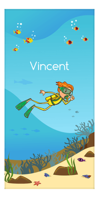 Thumbnail for Personalized Beach-Themed Beach Towel IV - Scuba Diving - Redhead Boy - Front View