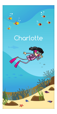 Thumbnail for Personalized Beach-Themed Beach Towel VII - Scuba Diving - Black Hair Girl - Front View
