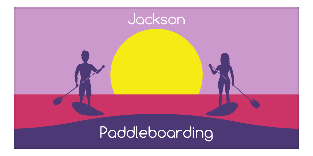 Personalized Beach-Themed Beach Towel XI - Paddleboarding - Purple Background - Front View