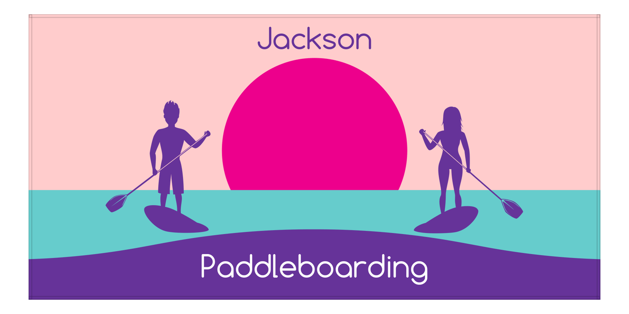 Personalized Beach-Themed Beach Towel XI - Paddleboarding - Pink Background - Front View