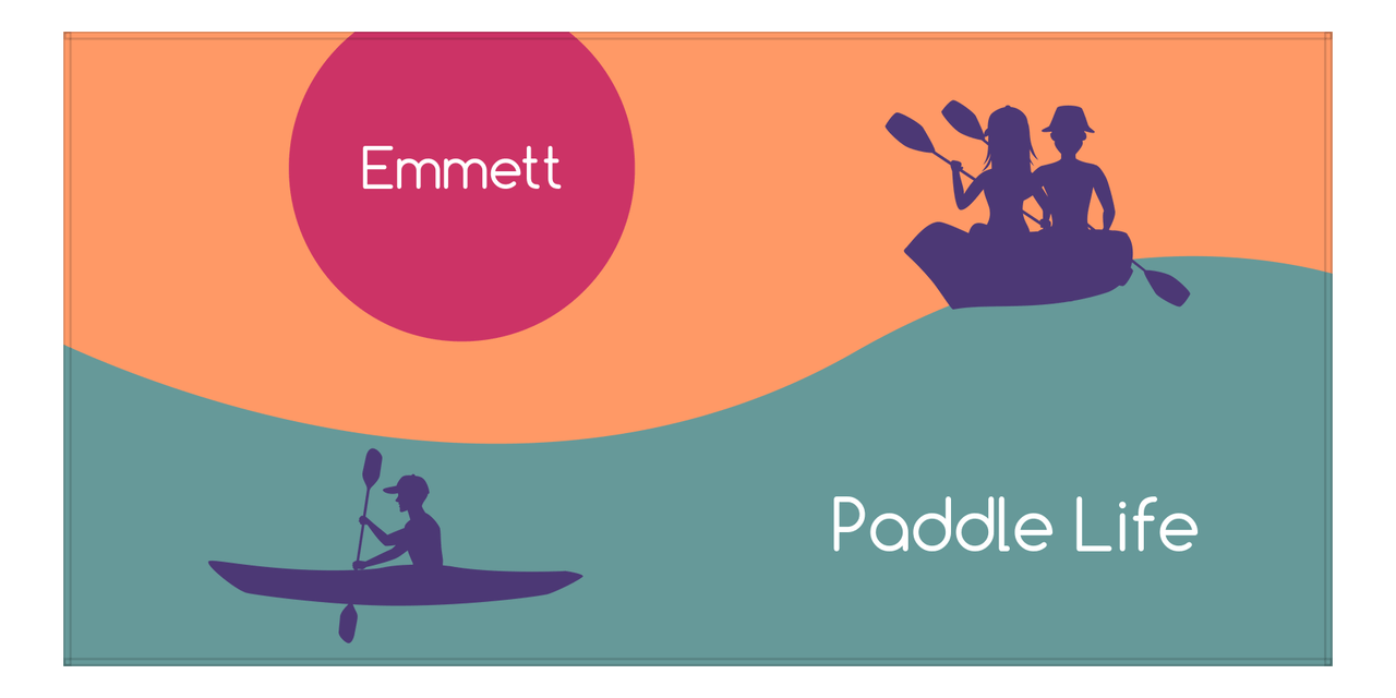 Personalized Beach-Themed Beach Towel XII - Paddle Life - Orange Background - Front View