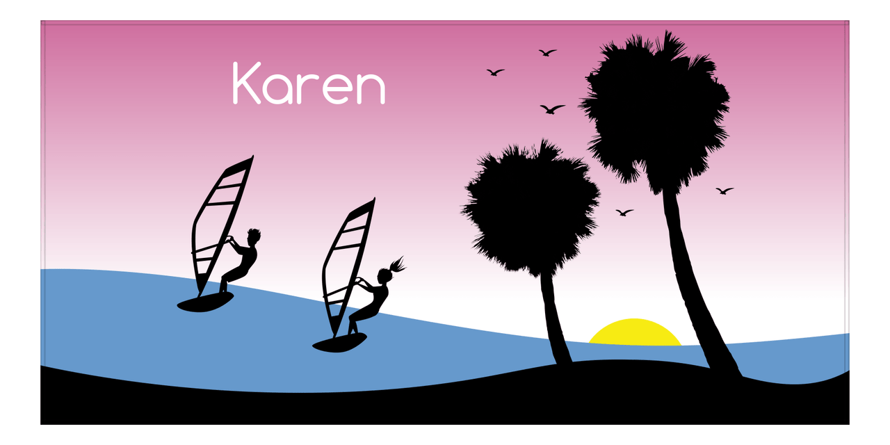 Personalized Beach-Themed Beach Towel XVI - Windsurfing - Pink Background - Front View