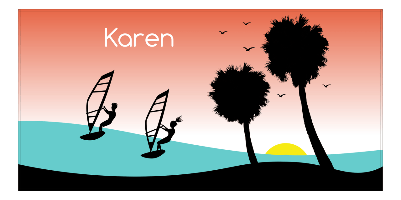 Personalized Beach-Themed Beach Towel XVI - Windsurfing - Orange Background - Front View