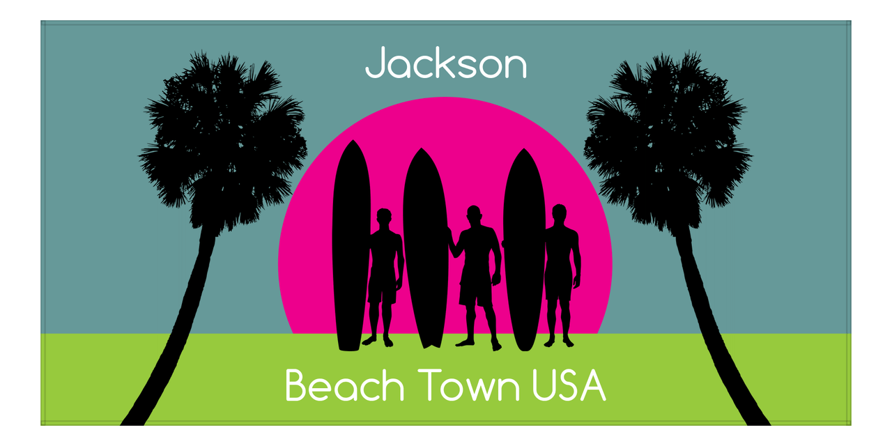 Personalized Beach-Themed Beach Towel XVII - Beach Town - Teal Background - Front View