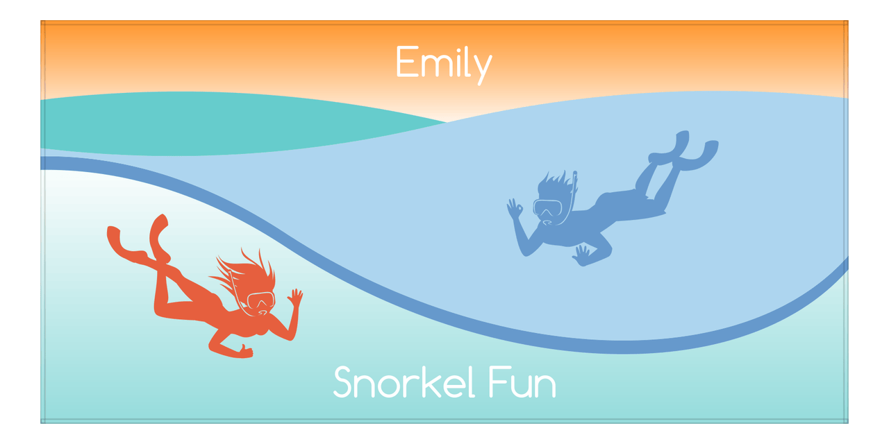 Personalized Beach-Themed Beach Towel XVIII - Snorkel Fun - Orange Background - Front View