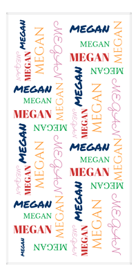 Thumbnail for Personalized Beach Towel - Repeating Names III - Red Orange Green Navy Pink - Front View