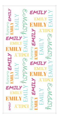 Thumbnail for Personalized Beach Towel - Repeating Names III - Orange Teal Mustard Orchid Green - Front View