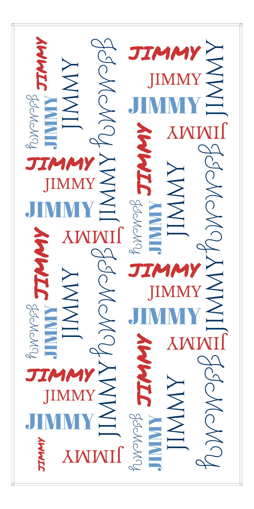 Personalized Beach Towel - Repeating Names III - Glacier Navy Red Red Navy - Front View
