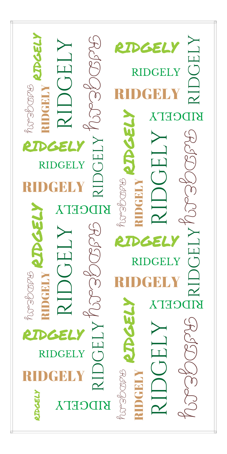 Personalized Beach Towel - Repeating Names III - Brown Green Green Lime Brown - Front View