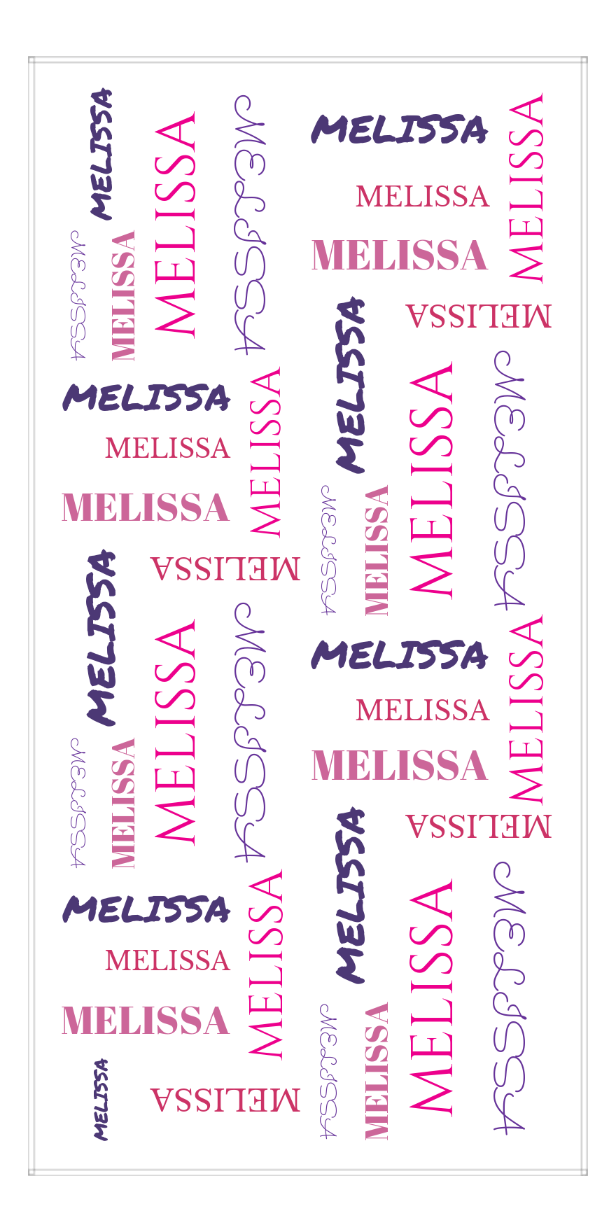 Personalized Beach Towel - Repeating Names III - Orchid Pink Cabaret Indigo Purple - Front View