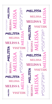 Thumbnail for Personalized Beach Towel - Repeating Names III - Orchid Pink Cabaret Indigo Purple - Front View