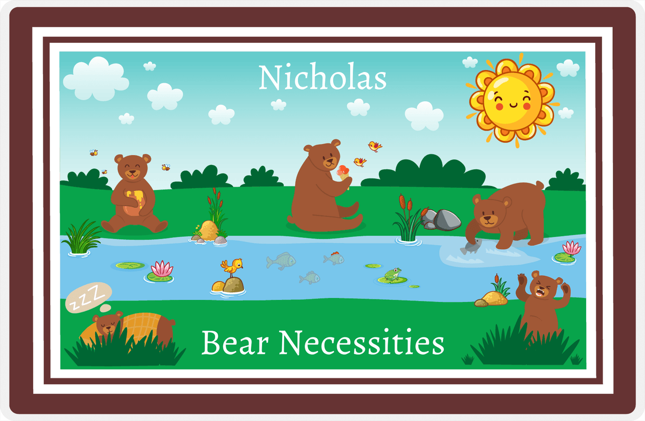 Personalized Bears Placemat III - Bear Necessities - Brown Background -  View