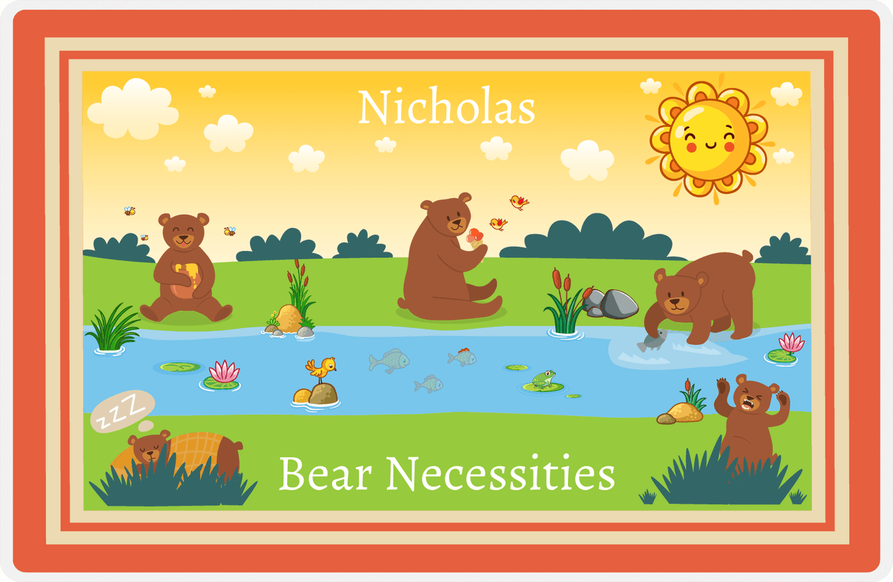 Personalized Bears Placemat III - Bear Necessities - Orange Background -  View
