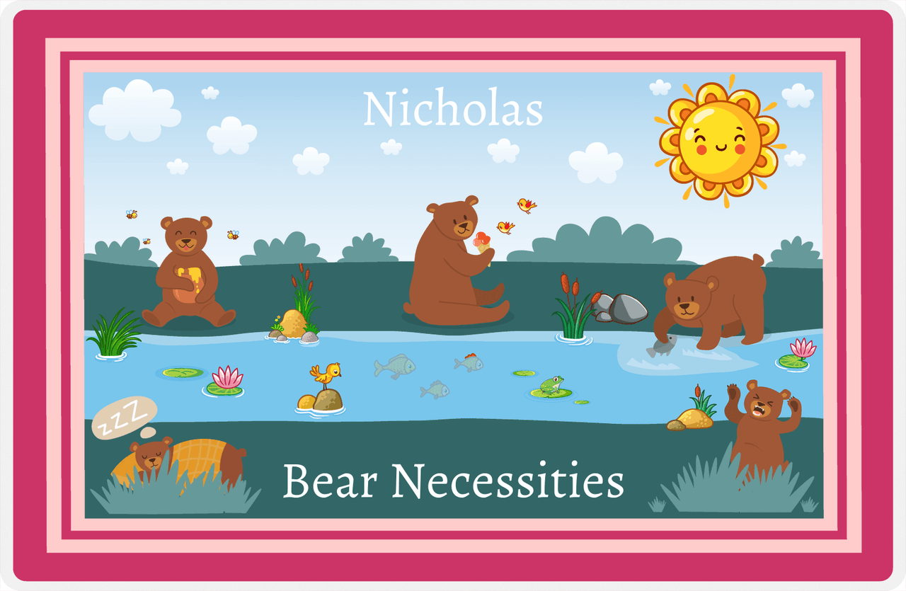 Personalized Bears Placemat III - Bear Necessities - Red Background -  View
