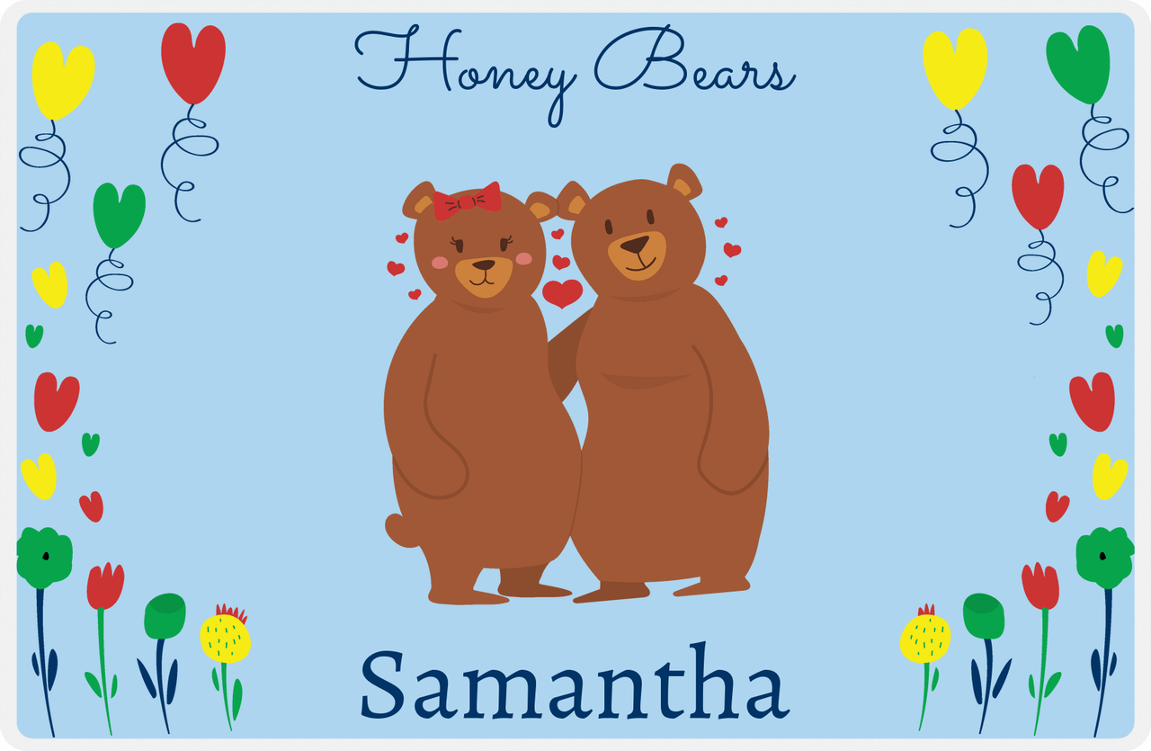 Personalized Bears Placemat IV - Honey Bears - Blue Background -  View