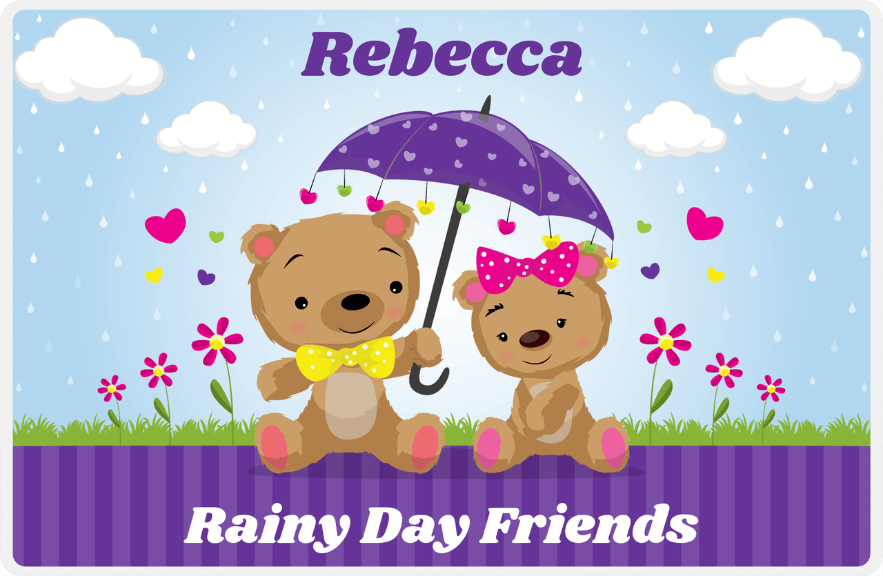 Personalized Bears Placemat V - Rainy Day - Blue Background -  View