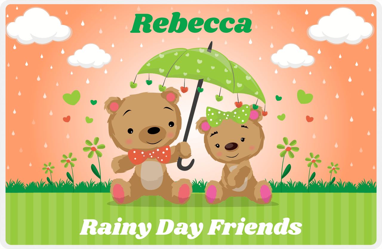 Personalized Bears Placemat V - Rainy Day - Orange Background -  View