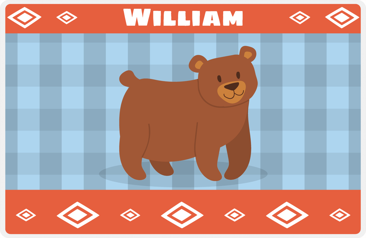 Personalized Bears Placemat VIII - Flannel Bear I - Blue Background -  View