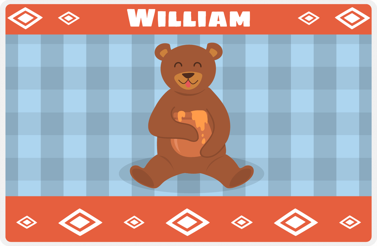 Personalized Bears Placemat VIII - Flannel Bear III - Blue Background -  View