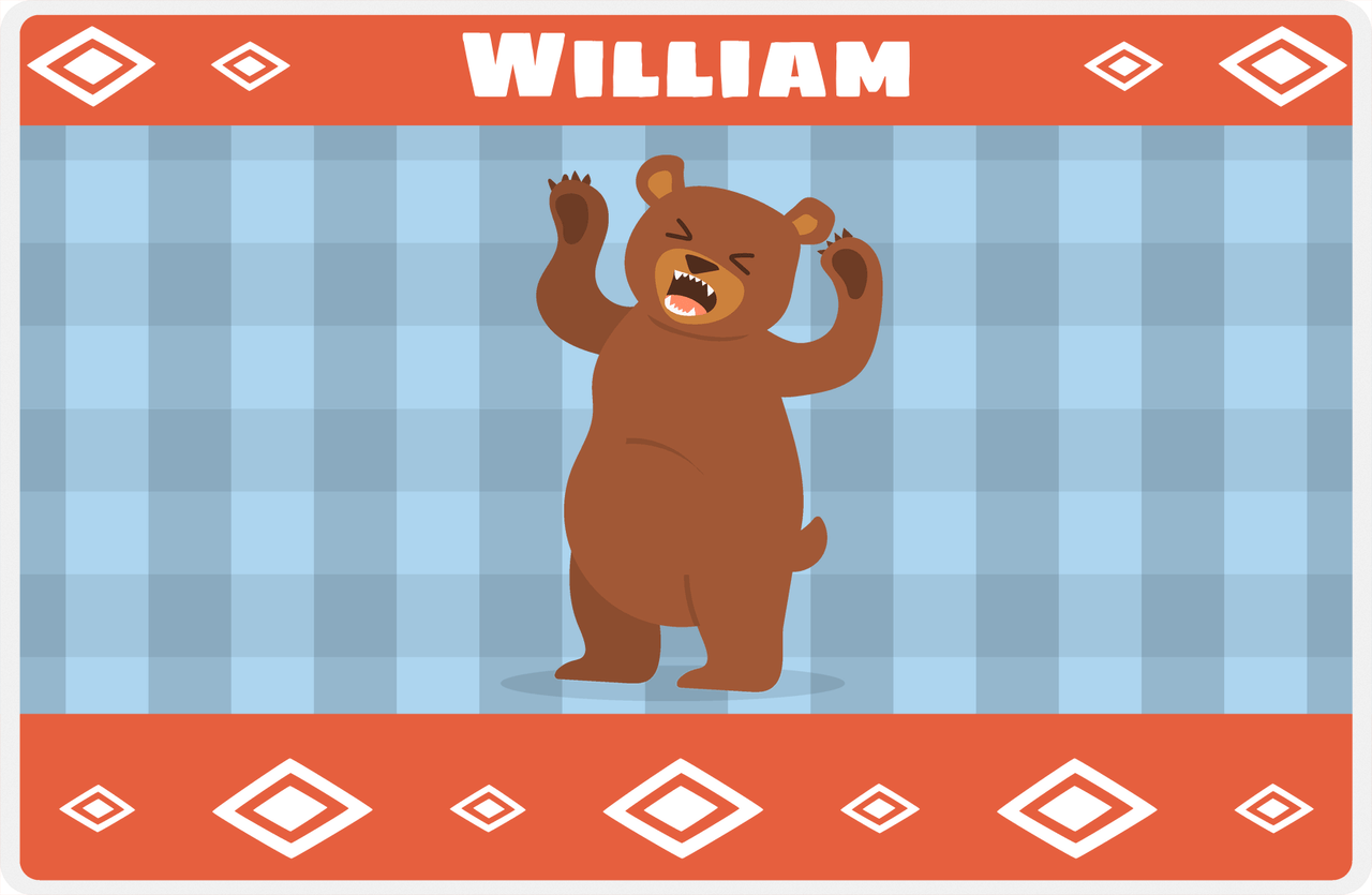 Personalized Bears Placemat VIII - Flannel Bear IV - Blue Background -  View