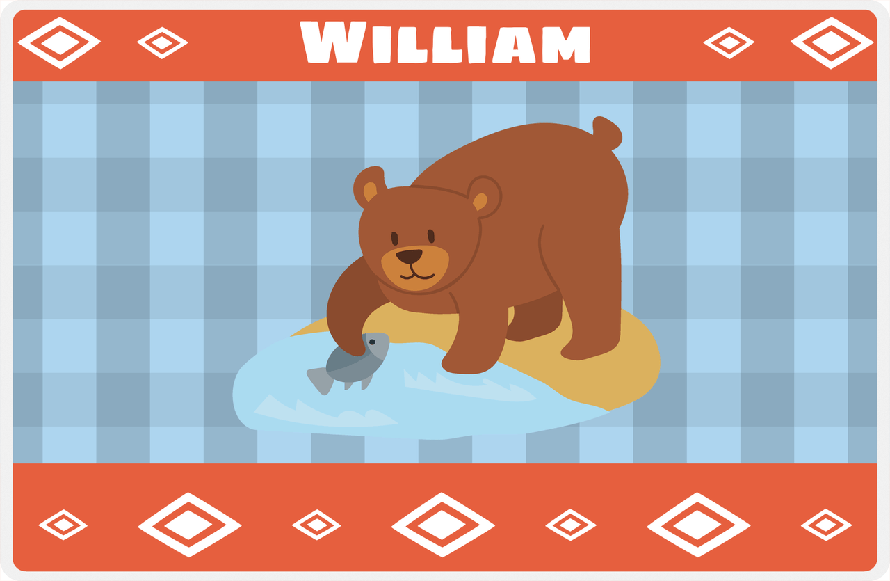 Personalized Bears Placemat VIII - Flannel Bear V - Blue Background -  View