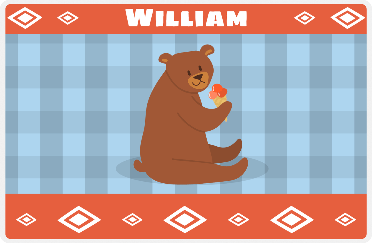 Personalized Bears Placemat VIII - Flannel Bear VI - Blue Background -  View