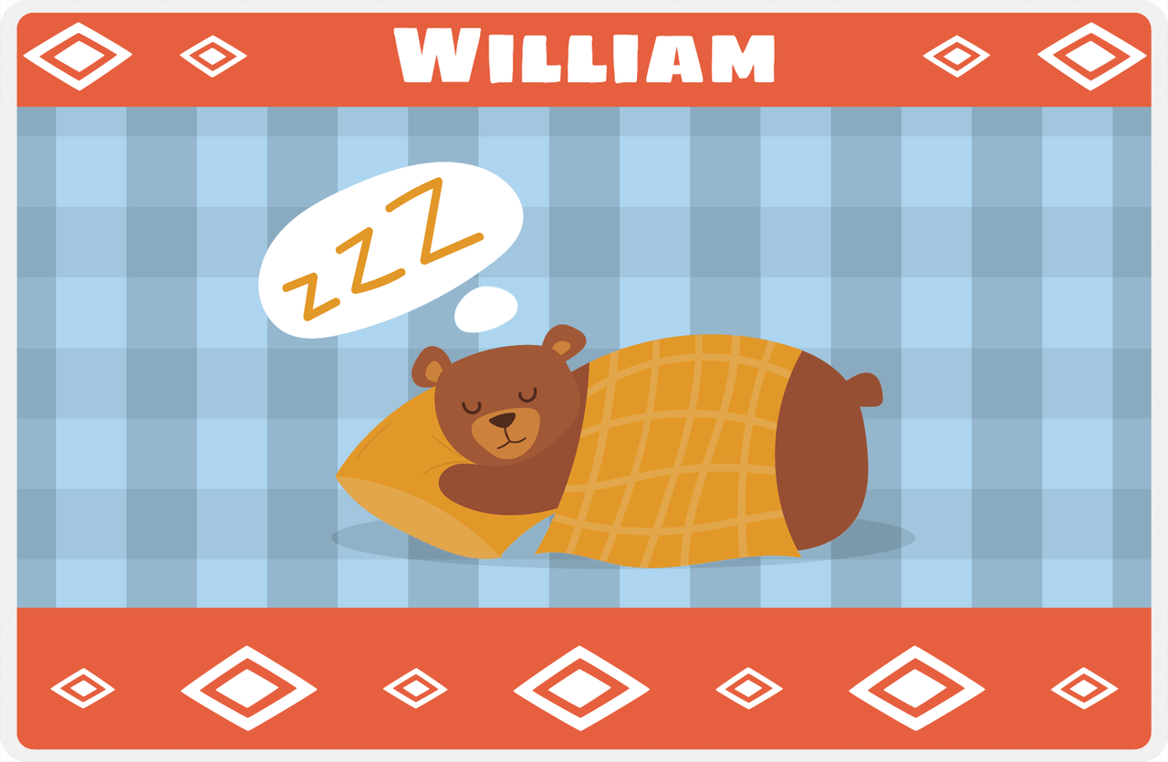 Personalized Bears Placemat VIII - Flannel Bear VII - Blue Background -  View