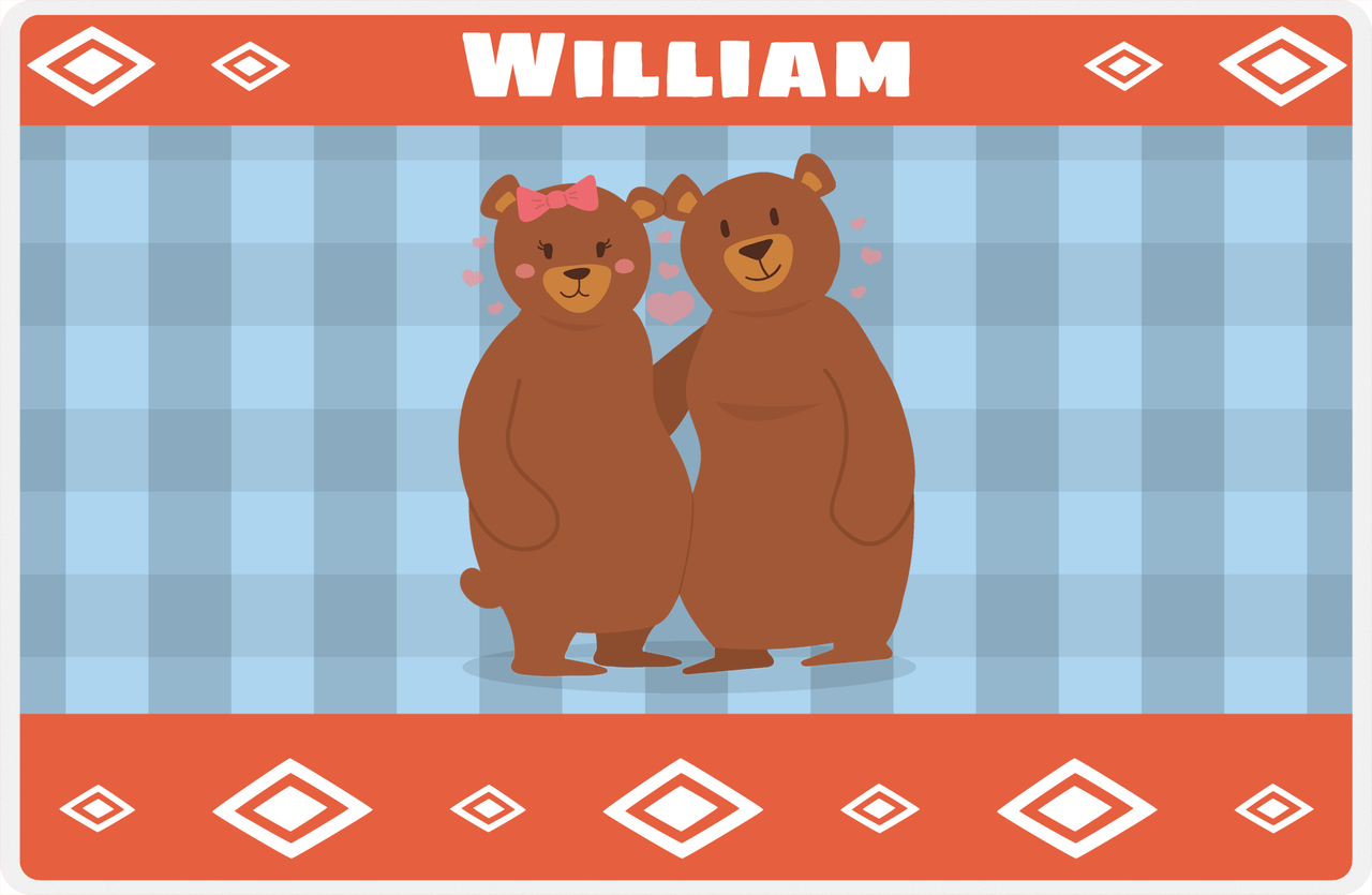 Personalized Bears Placemat VIII - Flannel Bear VIII - Blue Background -  View
