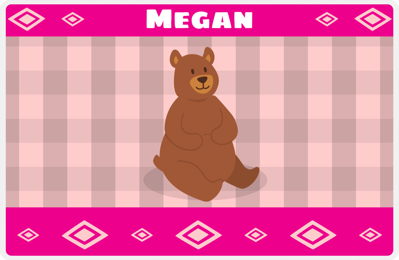 Personalized Bears Placemat VIII - Flannel Bear II - Pink Background -  View