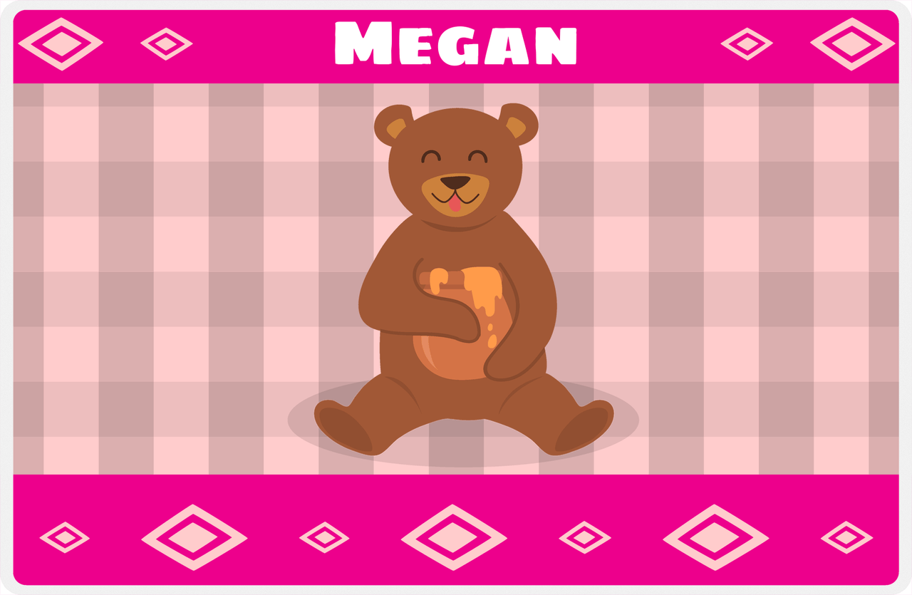 Personalized Bears Placemat VIII - Flannel Bear III - Pink Background -  View