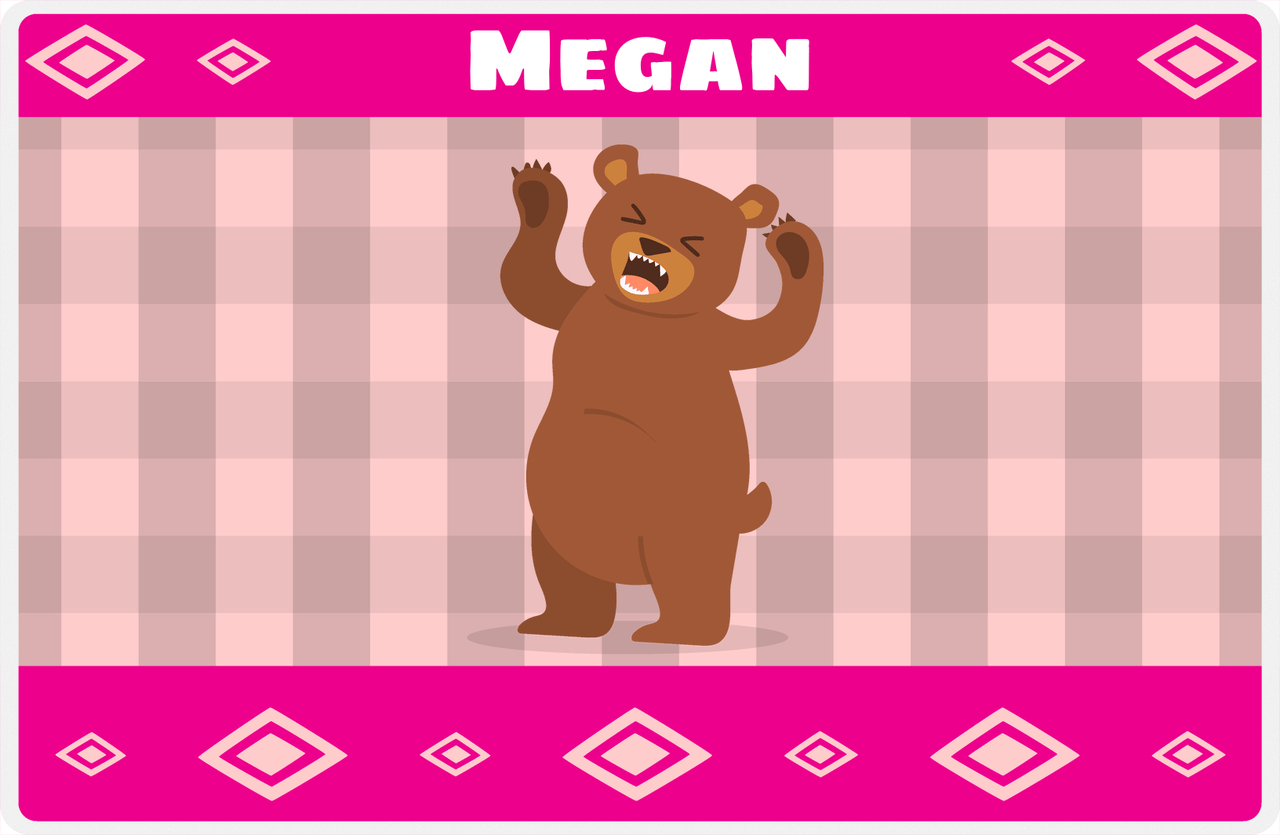 Personalized Bears Placemat VIII - Flannel Bear IV - Pink Background -  View