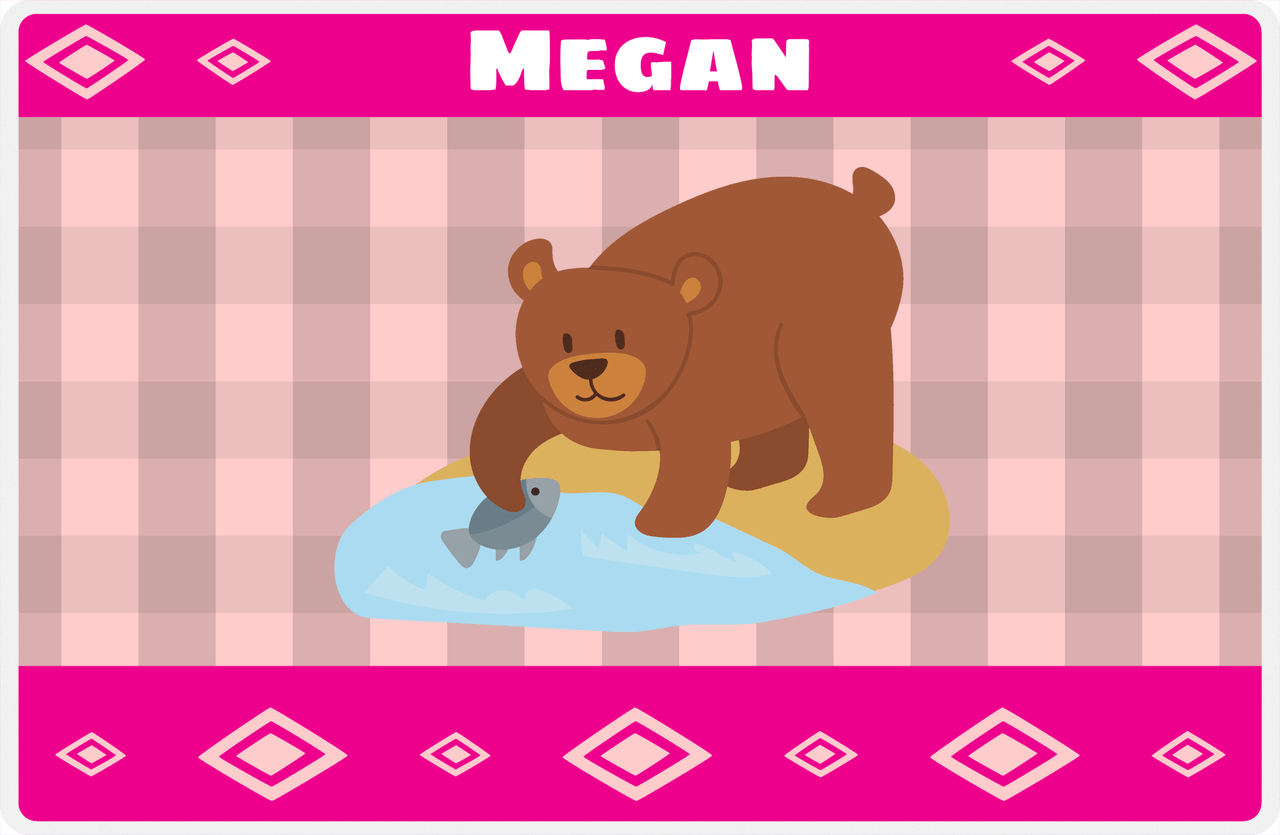 Personalized Bears Placemat VIII - Flannel Bear V - Pink Background -  View