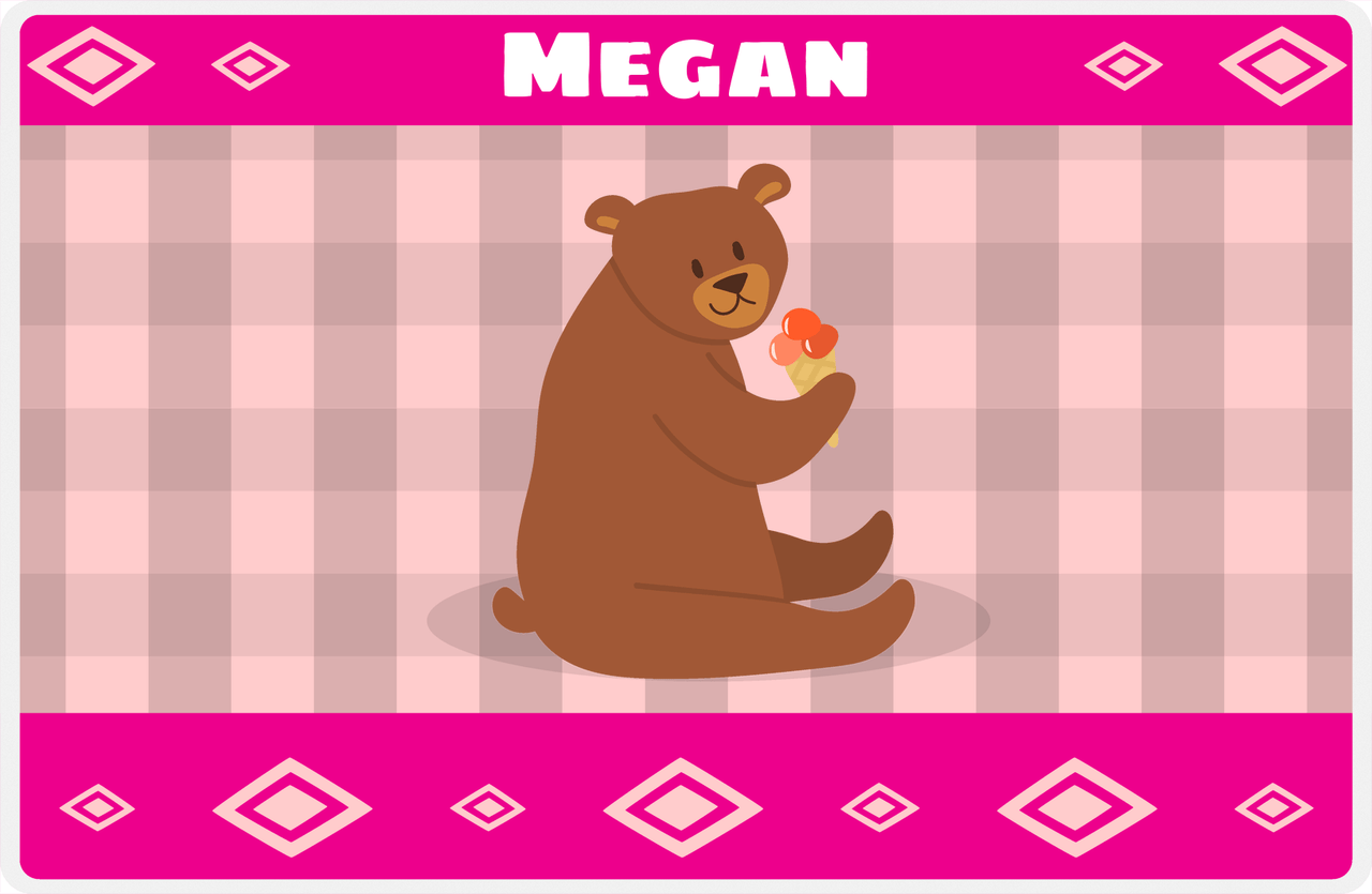 Personalized Bears Placemat VIII - Flannel Bear VI - Pink Background -  View