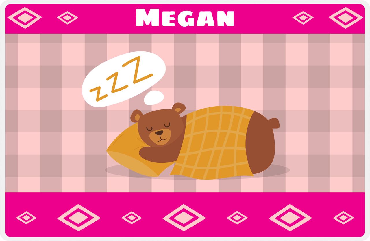 Personalized Bears Placemat VIII - Flannel Bear VII - Pink Background -  View