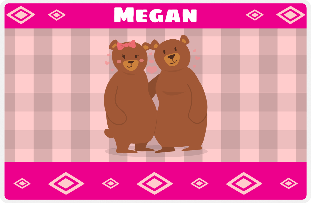 Personalized Bears Placemat VIII - Flannel Bear VIII - Pink Background -  View