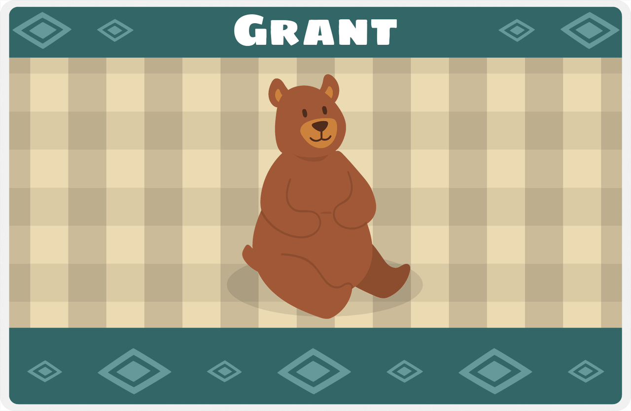 Personalized Bears Placemat VIII - Flannel Bear II - Tan Background -  View