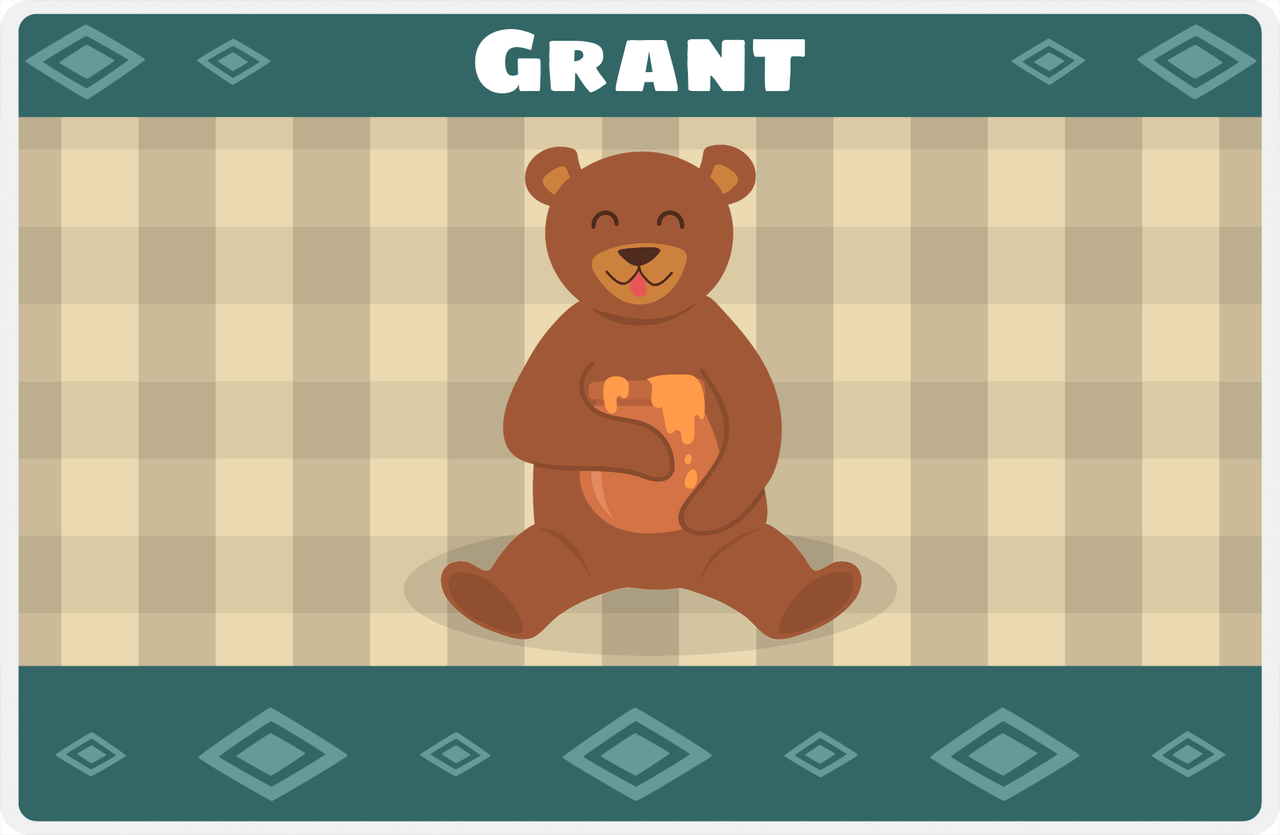 Personalized Bears Placemat VIII - Flannel Bear III - Tan Background -  View