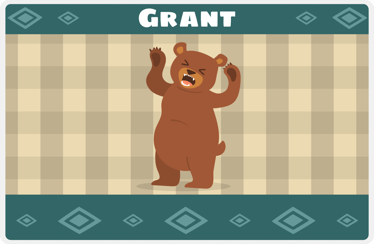 Personalized Bears Placemat VIII - Flannel Bear IV - Tan Background -  View