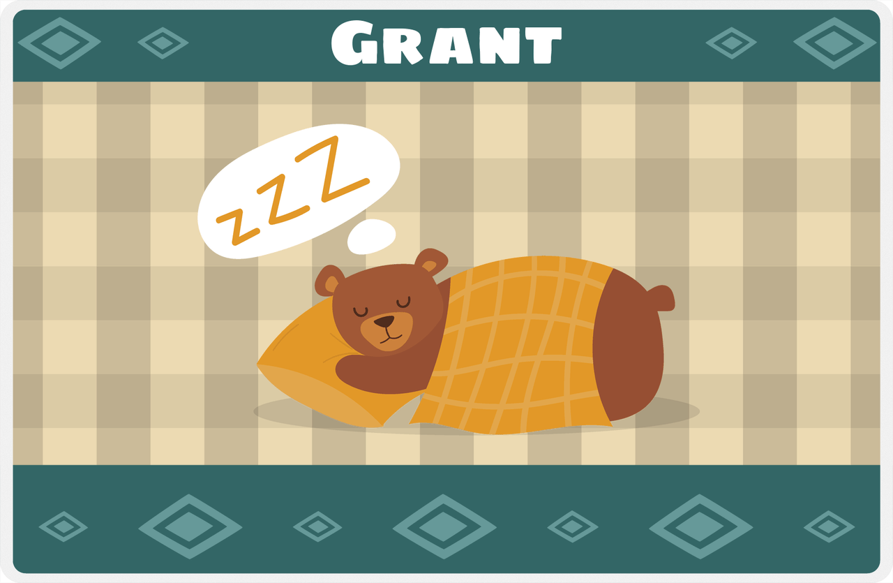 Personalized Bears Placemat VIII - Flannel Bear VII - Tan Background -  View