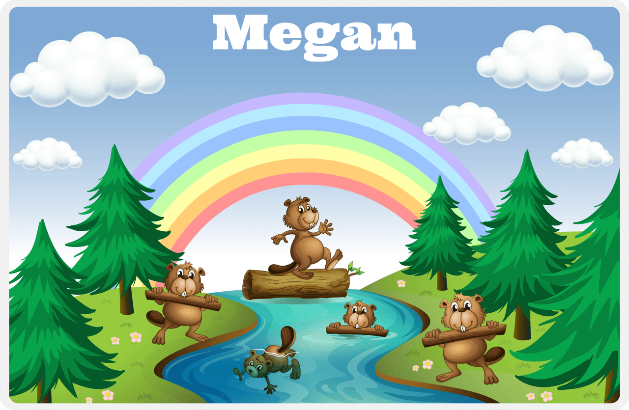 Personalized Beavers Placemat I - Rainbow River - Blue Background -  View
