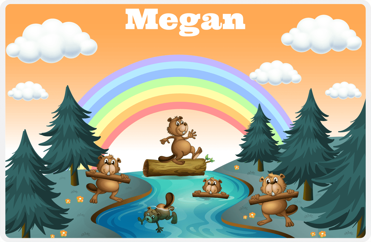 Personalized Beavers Placemat I - Rainbow River - Orange Background -  View